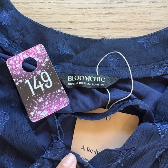 BloomChic Midnight Blue Flutter Sleeve Blouse - Picture 6 of 6